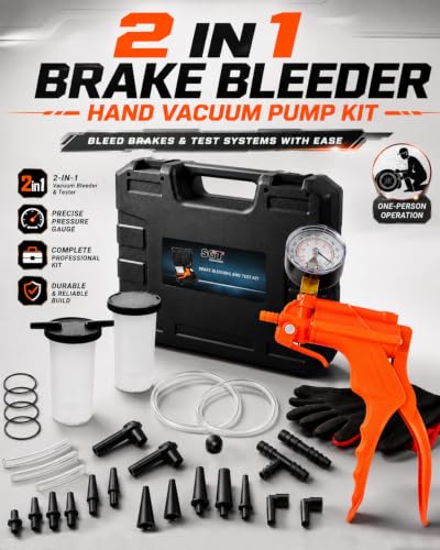 One-Man Brake Bleeding Kit with Hand Vacuum Pump, Dial Gauge and Adapters