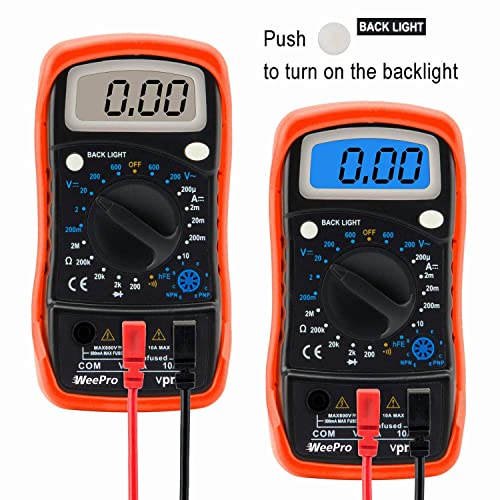 Vpro850L Digital Multimeter DC AC Voltmeter, Ohm Volt Amp Test Meter, Electric Tester Ohmmeter with Diode and Continuity Detector, Backlit Display and Insulated Rubber Case Kickstand