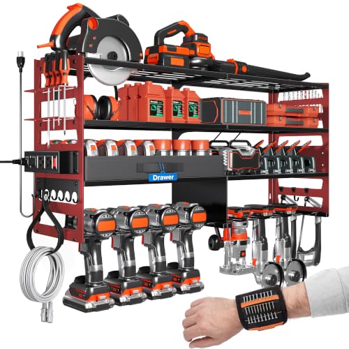 Gotega Power Tool Organizer Wall Mount, Heavy Duty Tool Storage Rack, Red - color: Red