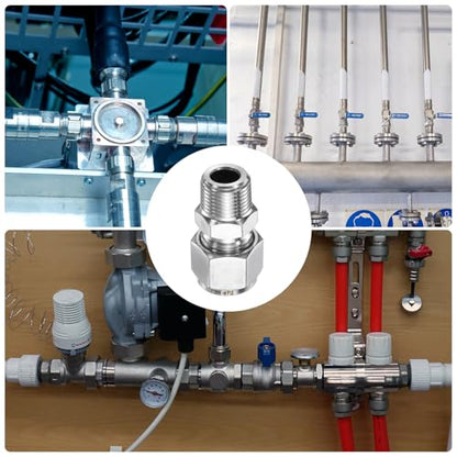 HARFINGTON 2pcs Compression Fitting 1/2" Tube OD x 3/8" NPT Male Thread Stainless Steel Straight Coupler Adapter Compression Tube Pipe Fitting Connector for Oil Gas Water - size: 1/2" OD x 3/8" NPT