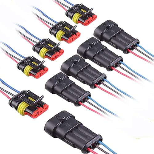 3 Pin Connector Waterproof,3Pin Way Car Electrical Connector,with Wire 16AWG Marine for Car,Truck,Boat,Motorcycle and Other Wire Connections. (5pairs) - size: 3-way