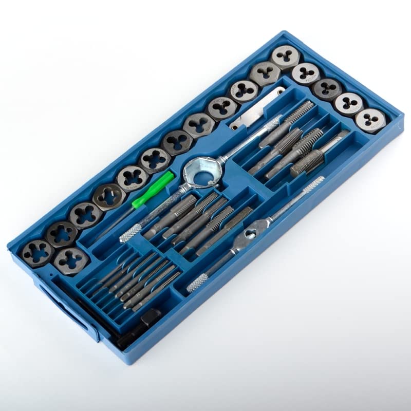 ATE Pro. USA - 80 Pc Carbon Steel SAE & METRIC Tap and Die Set Adjustable Wrench T-Handle | Thread Types: NC, NF, NPT | Cutting External and Internal Threads
