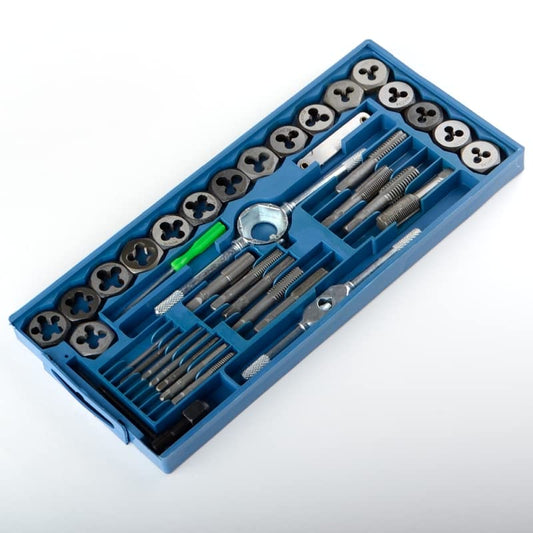 ATE Pro. USA - 80 Pc Carbon Steel SAE & METRIC Tap and Die Set Adjustable Wrench T-Handle | Thread Types: NC, NF, NPT | Cutting External and Internal Threads