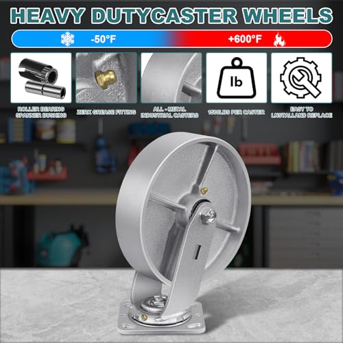 8" X 2" Caster Wheels, Heavy Duty Industrial Casters, Steel Casters 1500 LBS Capacity with Roller Bearing, Cast Iron Wheels, Metal Casters(1 Swivel) - style: 8"X 2"Wheel