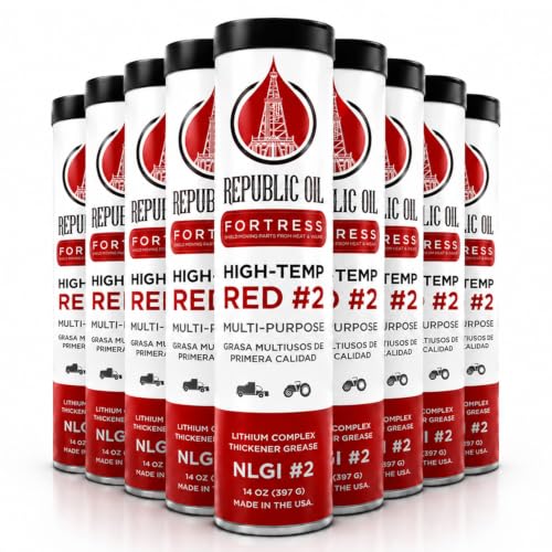 Republic Oil Premium Red #2 EP2 Lithium Complex Multi-Purpose Grease Tubes 10x14oz – High Temp Heavy Duty Grease Tube for Wheel Bearings, Chassis, 5th Wheels, Agriculture & Construction Made in USA - size: 10 x 14 oz Tubes