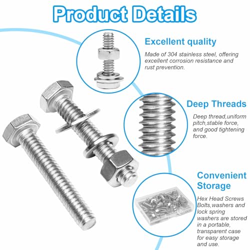 20 Sets 1/4-20 x 2 Hex Head Screw Bolt,Nuts,Flat & Lock Washers - size: 1/4"-20 x 2"