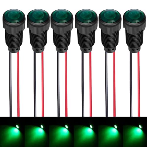 Gebildet 6pcs Green LED Indicator Pilot Light AC/DC 12-24V Mounting Hole Size 10mm(Flame Retardant Plastic Shell) - color: Green 12-24V/Black shell