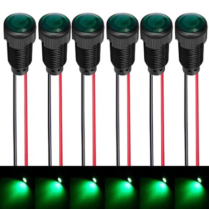 Gebildet 6pcs Green LED Indicator Pilot Light AC/DC 12-24V Mounting Hole Size 10mm(Flame Retardant Plastic Shell) - color: Green 12-24V/Black shell