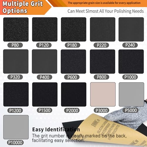 Wet Dry Sandpaper Assortment 20Pcs Waterproof Sand Paper Sheets 9x11 Inch Assorted Grit 120 240 400 600 800 1000 1500 2000 3000 5000 Sanding Paper for Wood Metal Automotive Polishing - style: 9 x 11 inches