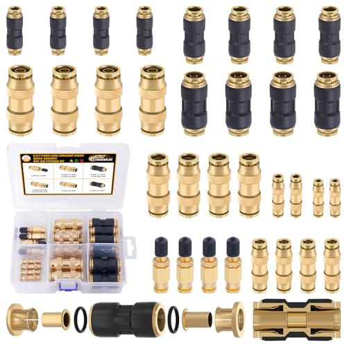 CheeMuii 32PCS Brass DOT Air Line Fittings DOT Quick Connect Straight Union - color: Gold, size: 32 PCS
