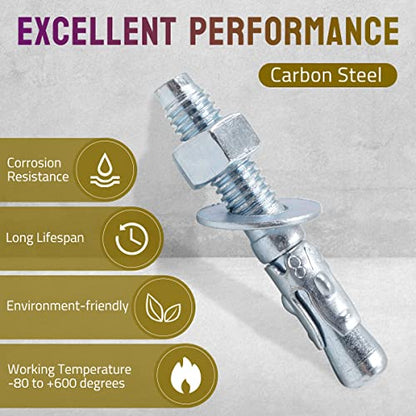 3/8" x 2-1/2" Concrete Wedge Anchors, Zinc Plated Concrete Anchors - size: 3/8" x 2-1/2"