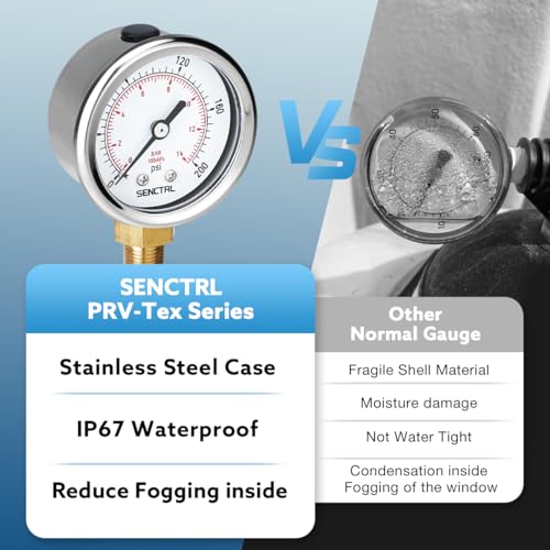 SENCTRL 0-200 Psi Pressure Gauge, 1/8" NPT Lower Mount - size: 0-200Psi, style: Lower Mount (1/8" NPT)