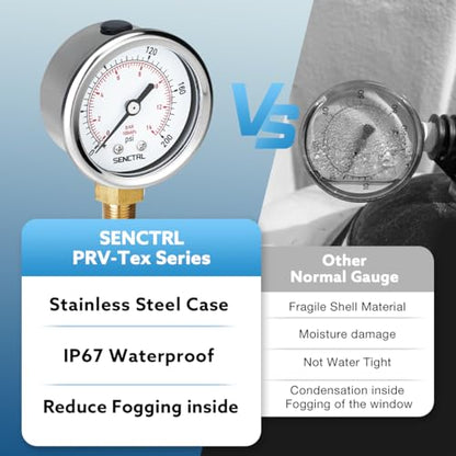 SENCTRL 0-200 Psi Pressure Gauge, 1/8" NPT Lower Mount - size: 0-200Psi, style: Lower Mount (1/8" NPT)