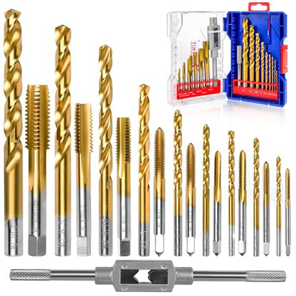 18Pcs Metric Drill and Tap Set with Tap Wrench for Metal, from M2 to M12 - size: M2 to M12