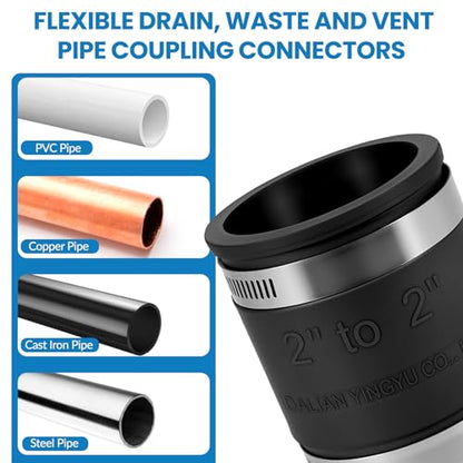 2 Pcs 2 IN Flexible PVC Pipe Coupling with Stainless Steel Clamps Fit 2 IN Nominal Pipes, Couplers for Plastic and Copper Pipe Plumbing Connections, Drain Repair, Dust Hose - size: 2 in