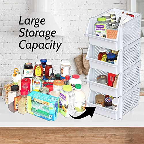 Skywin Stackable Storage Bins Open Front for Pantry Storage, 4 Pack - White - color: White, size: 4 Pack