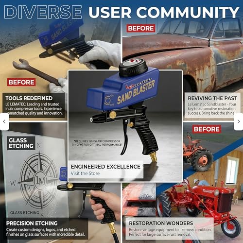 LE LEMATEC Sand Blaster Gun Kit for Air Compressor, Pistola de Arena - style: Ceramic Nozzle Blue
