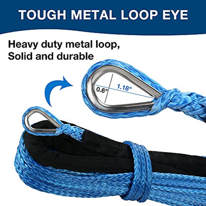 3/16" Synthetic Winch Rope 50 ft 8,500 lb UHMWPE Winch Cable Replacement Kit with Protective Sleeve, Thimble, Compatible with ATV UTV Truck Winches, Blue - color: Blue, size: 3/16 In x 50 Ft Standard