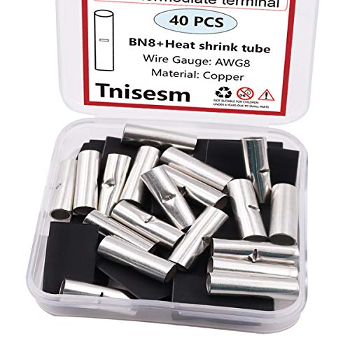 Tnisesm 20 Pcs 8 AWG Gauge Non Insulated Butt Connectors, Butt Splice Wire Connectors, Electrical Wire Seamless Uninsulated Butt Connectors Crimp Ferrule Terminals BN8 - size: 8 AWG