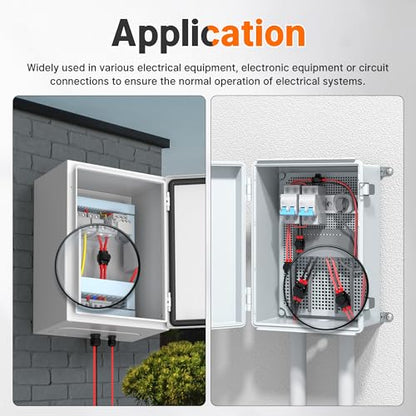 2 Port Insulated Multi Tap Connector 4-14AWG Aluminum to Copper Wire Connectors Dual Entry Black Electrical Cable Connectors with Slotted Allen Hex - 6 Pack - size: 4-14 AWG
