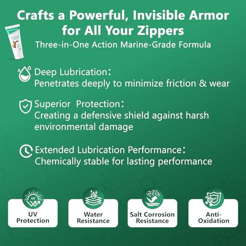 Zipper Lubricant for Plastic & Metal - Non-Staining Lube Silicone Grease for Zippers on Clothing, Wetsuits, Boat Covers, Dresses & More, Marine-Grade with Applicator Brush, 1.05 oz - size: 1-PACK