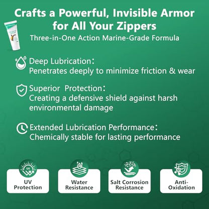 Zipper Lubricant for Plastic & Metal - Non-Staining Lube Silicone Grease for Zippers on Clothing, Wetsuits, Boat Covers, Dresses & More, Marine-Grade with Applicator Brush, 1.05 oz - size: 1-PACK