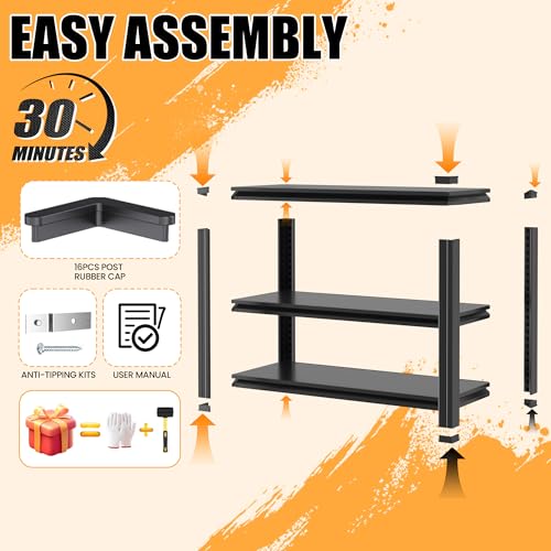 Heavy Duty Garage Shelving 3 Tier, 31.5" H × 34" W × 18" D - size: H31.5″× W34″× D18″