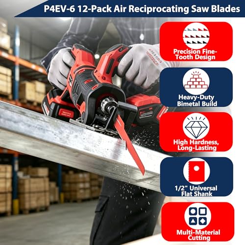 12 Pcs P4EV-6 Air Saw Blades, 4" 24 TPI, 1/2" Shank for Ingersoll Rand