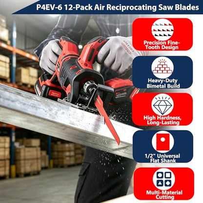 12 Pcs P4EV-6 Air Saw Blades, 4" 24 TPI, 1/2" Shank for Ingersoll Rand