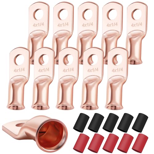 XHF 10PCS 4 AWG-1/4 Heavy Duty Battery Cable Lugs Shrink Tubing(UL) - size: 4 AWG - 1/4" (M6)