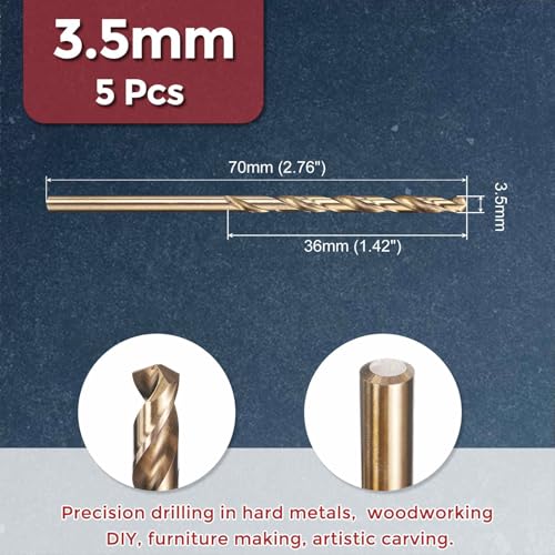5pcs Drill Bit 3.5mm Diameter M35 5% Cobalt HSS for Metal - size: 3.5mm