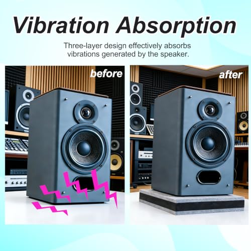 Studio Monitor Speaker Noise Isolation Pads 3-Layer Acoustic Stand Riser Foam Subwoofer Isolation Pad Audio Vibration Platform Stabilizer (Grey-Large - for 8-10 inches) - size: Grey-Large - for 8-10 inches