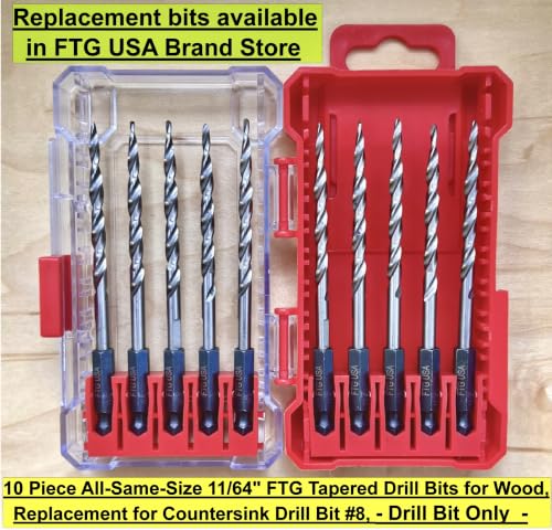 FTG USA 3-Pk #8 (11/64") Countersink Drill Bit Set, 1 Stop, 1 Wrench & Case - size: #8, style: 3 Pc with Depth Stop and Case
