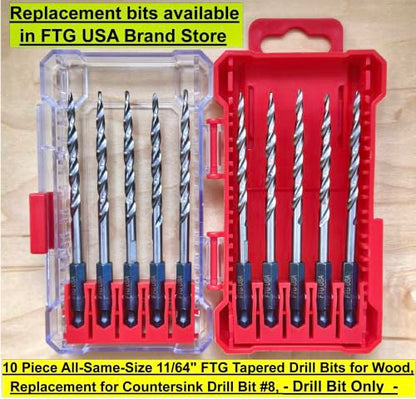 FTG USA 3-Pk #8 (11/64") Countersink Drill Bit Set, 1 Stop, 1 Wrench & Case - size: #8, style: 3 Pc with Depth Stop and Case