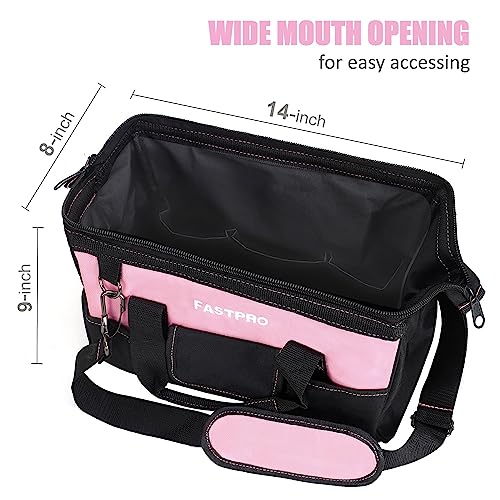 FASTPRO 14-Inch Pink Tool Bag, Wide Mouth Open Storage Bag - size: 14-inch