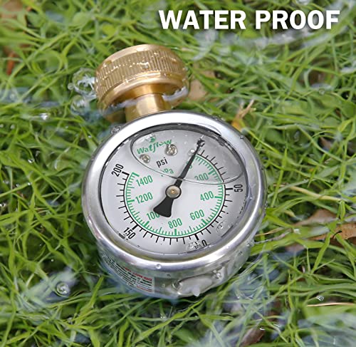 2" Glycerin Filled Stainless Steel Water Pressure Test Gauge, Garden Hose Pressure Gauge, House Water Pressure Gauge, 3/4" Female Hose Thread, 0-200 psi/kpa - size: 2" Stainless Steel Lower