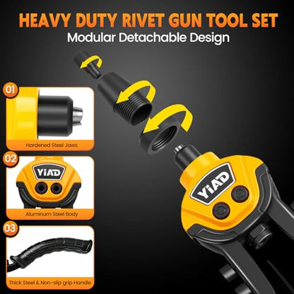 1/4" Pop Rivet Gun Kit, 10" Heavy Duty Hand Riveter with 250 Blind Rivets
