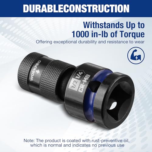 WORKPRO 1/2" Square Drive to 1/4" Hex Quick Release Socket Adapter, CR-MO - size: 1/2 inch
