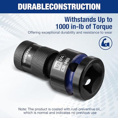 WORKPRO 1/2" Square Drive to 1/4" Hex Quick Release Socket Adapter, CR-MO - size: 1/2 inch