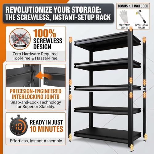 Garage Shelving, Heavy Duty Adjustable Boltless Metal Storage Shelves - size: 4-TIER-44"Hx 14"Wx 12"D