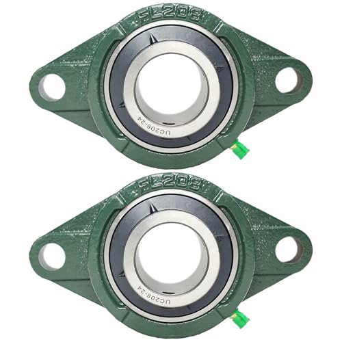2 Pack UCFL208-24 Pillow Block Bearing – Flange 2 Bolt Mounted Pillow Block Bearings – Bearing Steel Bearings with 1-1/2" Bore - Self-aligning Bearings with Solid Cast Iron Base - style: UCFL208-24