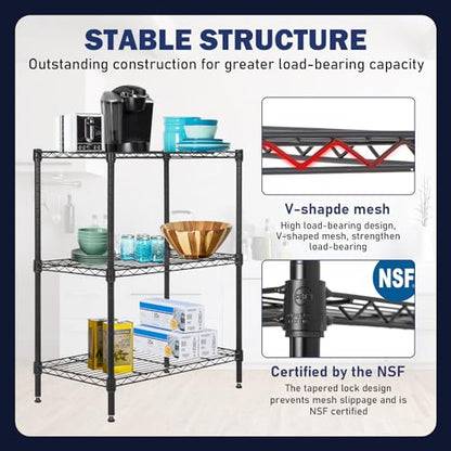PayLessHere | 3-Tier Wire Shelf | 23"x13"x30" | Black - color: Black, size: 23"D x 13"W x 30"H