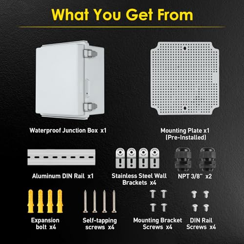 IP67 ABS Outdoor Electrical Junction Box Waterproof with Aluminum DIN Rail - color: Grey, size: 5.9''×5.9''×3.5''
