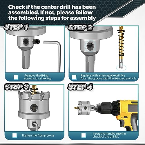 TCT Carbide Hole Saw Kit for Hard Metal, 12 pcs Heavy Duty Carbide Tungsten Carbide Tipped Hole Saw Set, with 1 Aluminum Box 2 Extra Pilot Drill Bits and 2 Hex Key - color: 10PCS(3/4"-2")