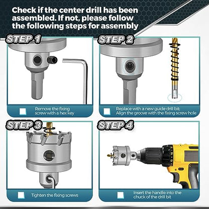 TCT Carbide Hole Saw Kit for Hard Metal, 12 pcs Heavy Duty Carbide Tungsten Carbide Tipped Hole Saw Set, with 1 Aluminum Box 2 Extra Pilot Drill Bits and 2 Hex Key - color: 10PCS(3/4"-2")
