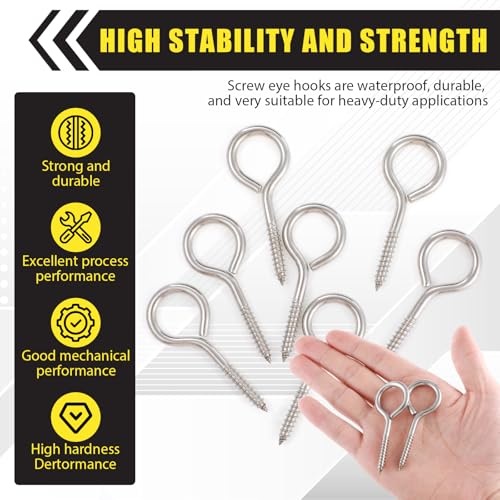 50 Pcs 304 Stainless Steel Screw Eye Hooks, M5-2.6 Inch - size: M5-2.6 Inch