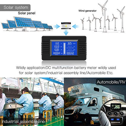 DC 0-200V 300A Battery Monitor with Shunt, 9-in-1 Digital LCD Multimeter - style: DC 300A Battery Meter（300A Shunt）