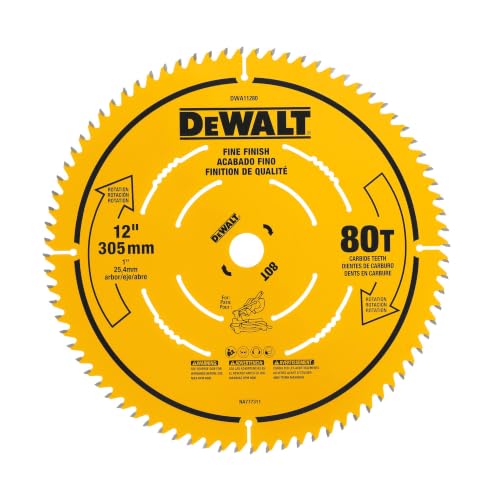 DEWALT 12 Inch 80T Carbide Circular Saw Blade, Fine Finish Saw Blade (DWA11280)