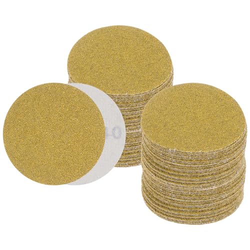 100pcs No Hole Sanding Discs- [ 3 Inch 40 Grit ] Round Hook and Loop Grip Sanding Pads Sheet Sandpaper for Automotive Woodworking Metal Polishing Use| Gold, Aluminum Oxide - size: 40 grit