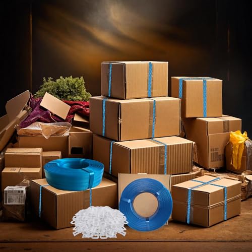 Plastic Packaging Banding Strapping Kit, 1/2" x 500' Polypropylene Straps & 100 Buckles, Blue - color: Blue